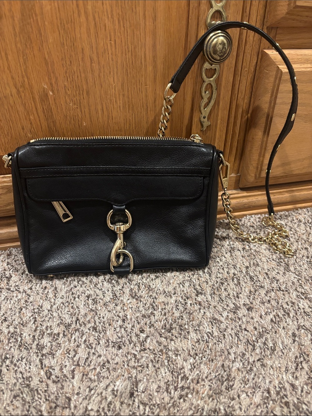 Rebecca Minkoff Black Leather Crossbody Bag with Gold Hardware